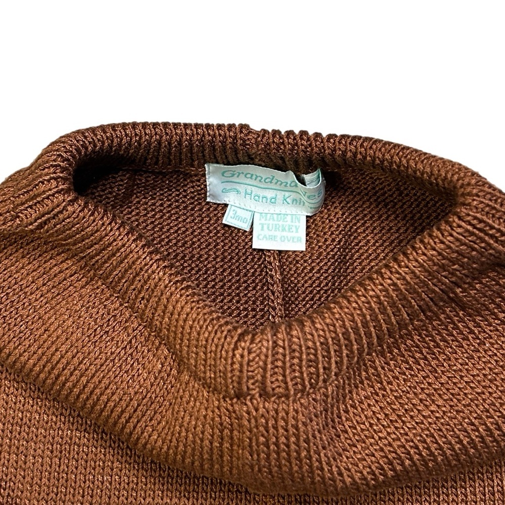 Grandma Nes Hand-Knit Brown Baby Pants with Cream Trim - Picture 2 of 6